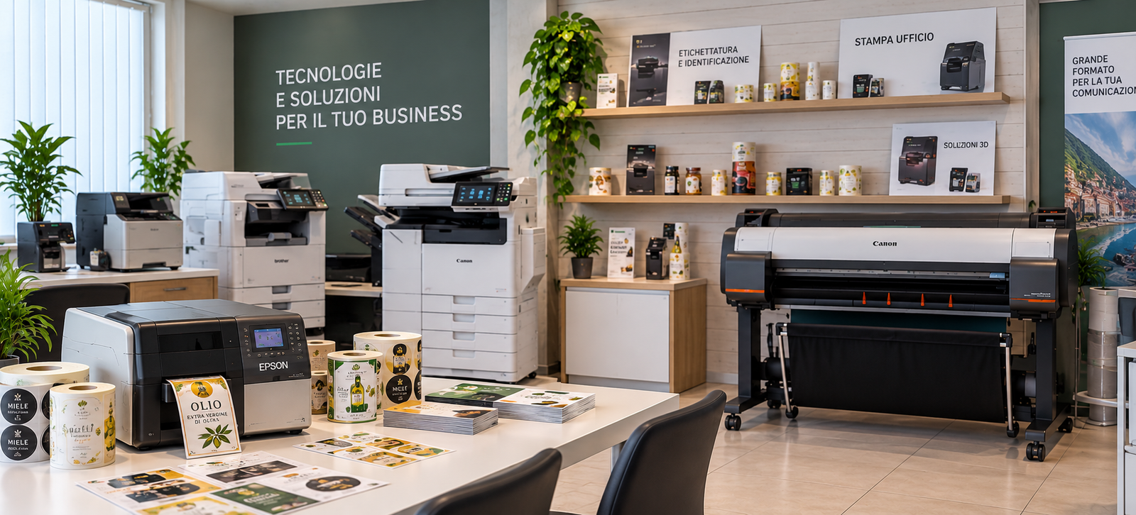 Demo Room Ecoprint con stampanti professionali, plotter e soluzioni per l'etichettatura