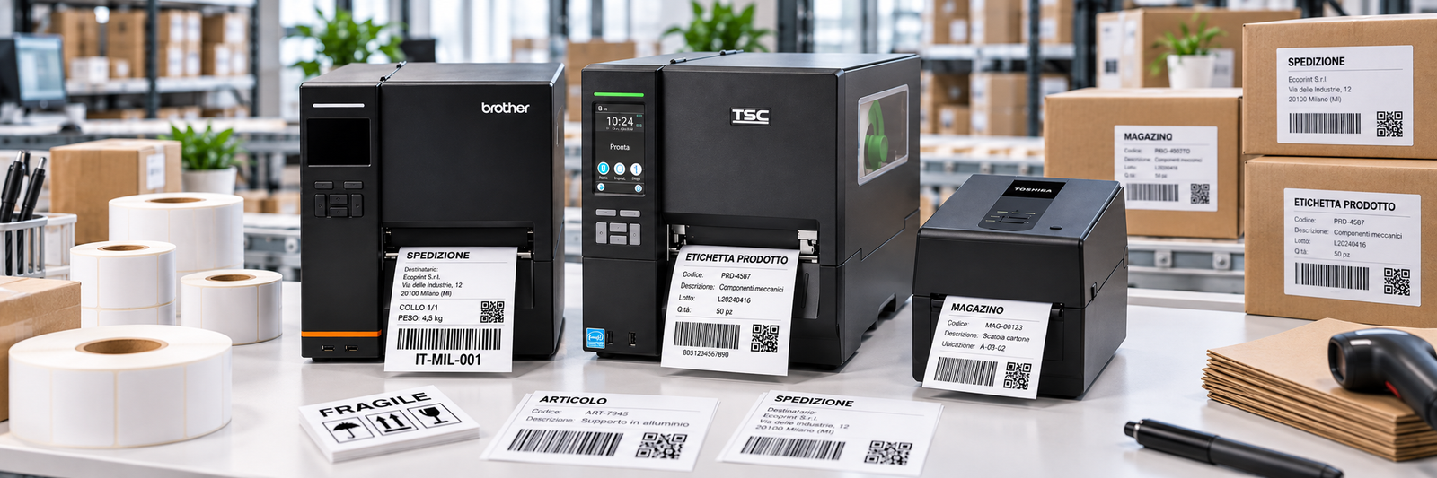 Stampanti termiche professionali Brother e TSC per etichette e identificazione